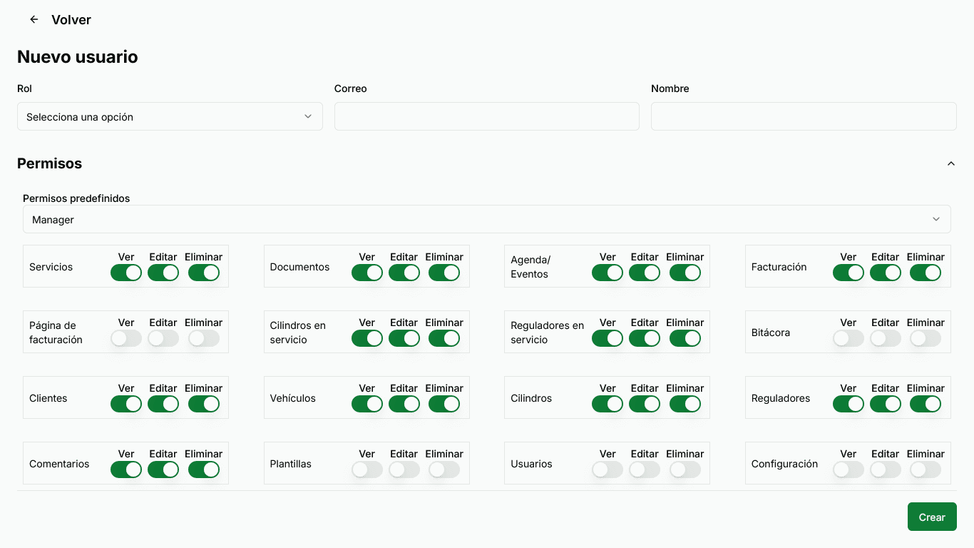 Form to add a user to the application