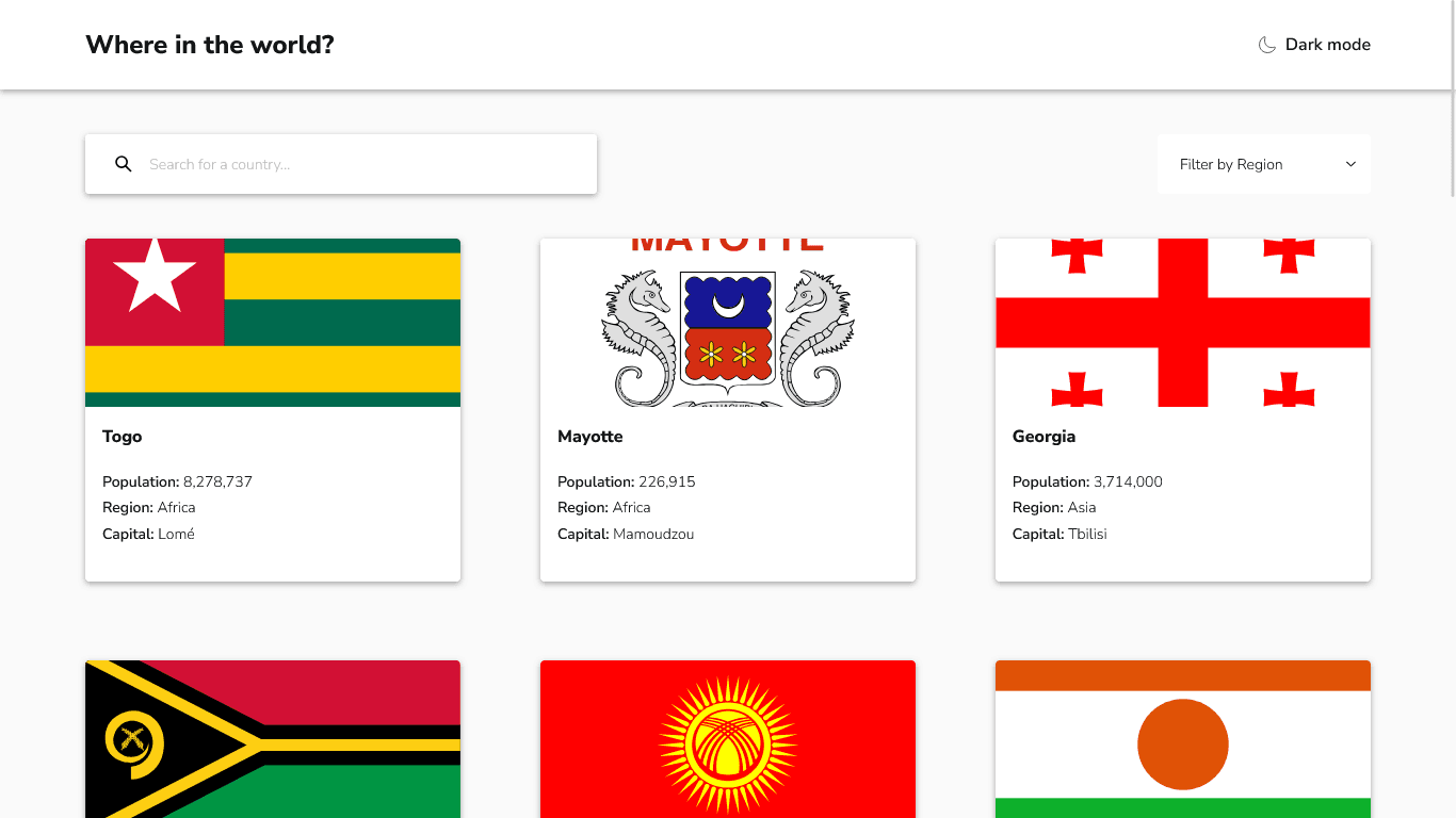 Screenshot of Countries